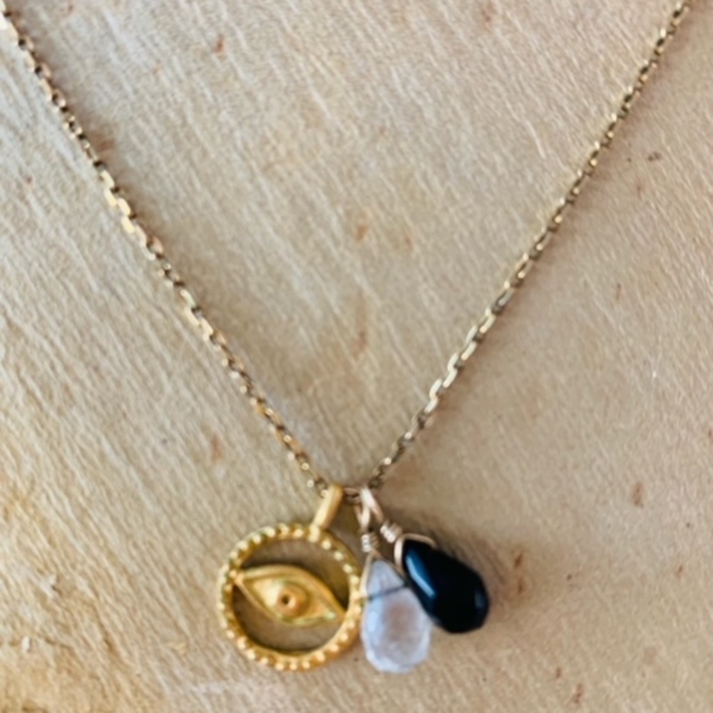 Satya jewelry onyx, crystal evil eye necklace